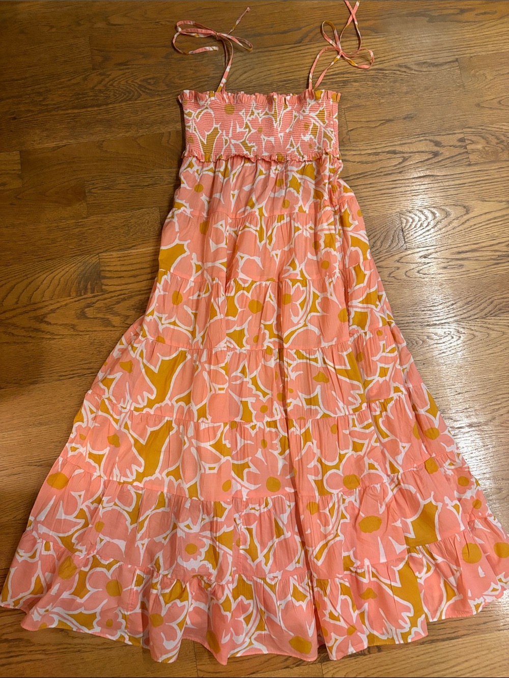 J. Crew Pink & Yellow Floral Smocked Beach Dress Coverup - Picture 1 of 5